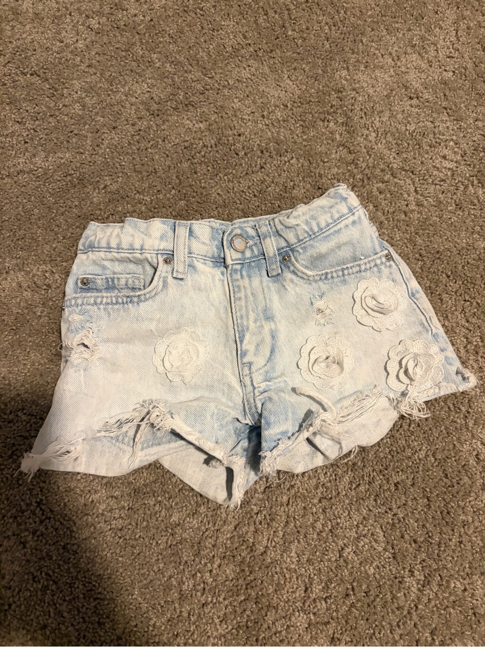 Zara Light Blue Floral Appliqué Denim Shorts - Kids Girls 7